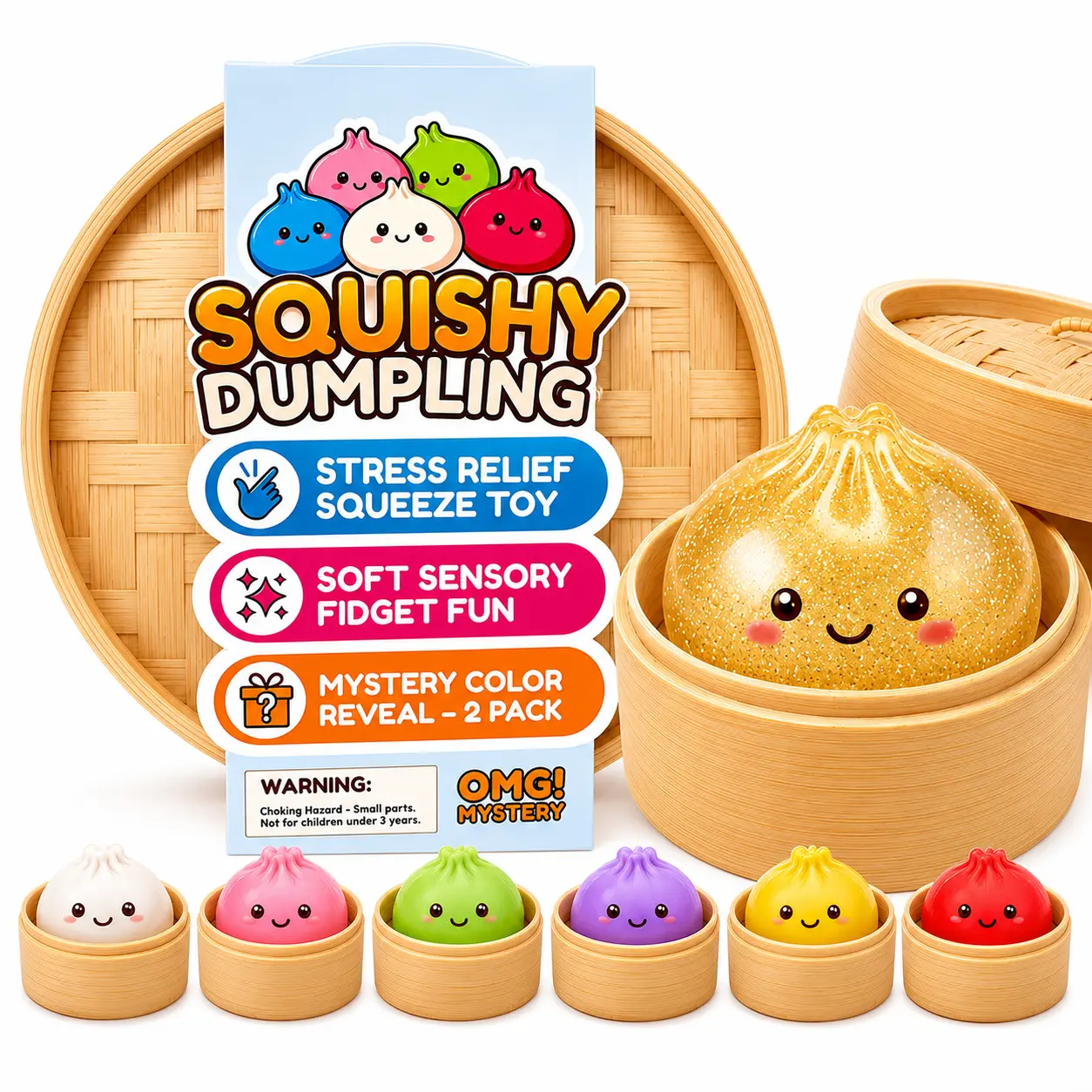 Dumpling Squishy Mystery Box - Rainbow Butter Squishy Toys Set of 2, Cute Squishy Toy, Squishy Stress Ball, Soft Slow Rising Squeeze Toys for Stress Relief, Sensory Fidget Toys for Desk, Office, Party Favors, Gift Basket Stuffers