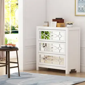 FUFU&GAGA Nightstand Bedside Table Mirrored Cutout Chest Beside Table Furniture Living Room