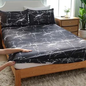 Marble Pattern Bedding Set, 3-Piece Includes Sheet + 2 Pillowcases no insert , Non-Slip, Easy to Remove, Durable, Perfect Bedroom Decor, Soft Comfort