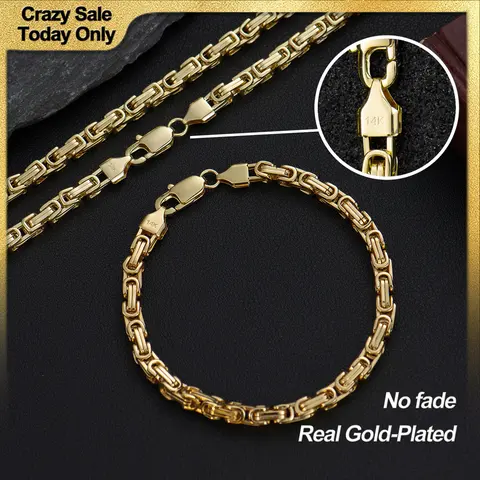 Holylegend Unisex Franco & Baroque Detail Chain Set - 14K Gold Plated 5.5mm 24-in Gold Statement Chain, Necklace & Bracelet Pair, Affordable Daily Jewelry Gift for Fashion Lovers, Chains
