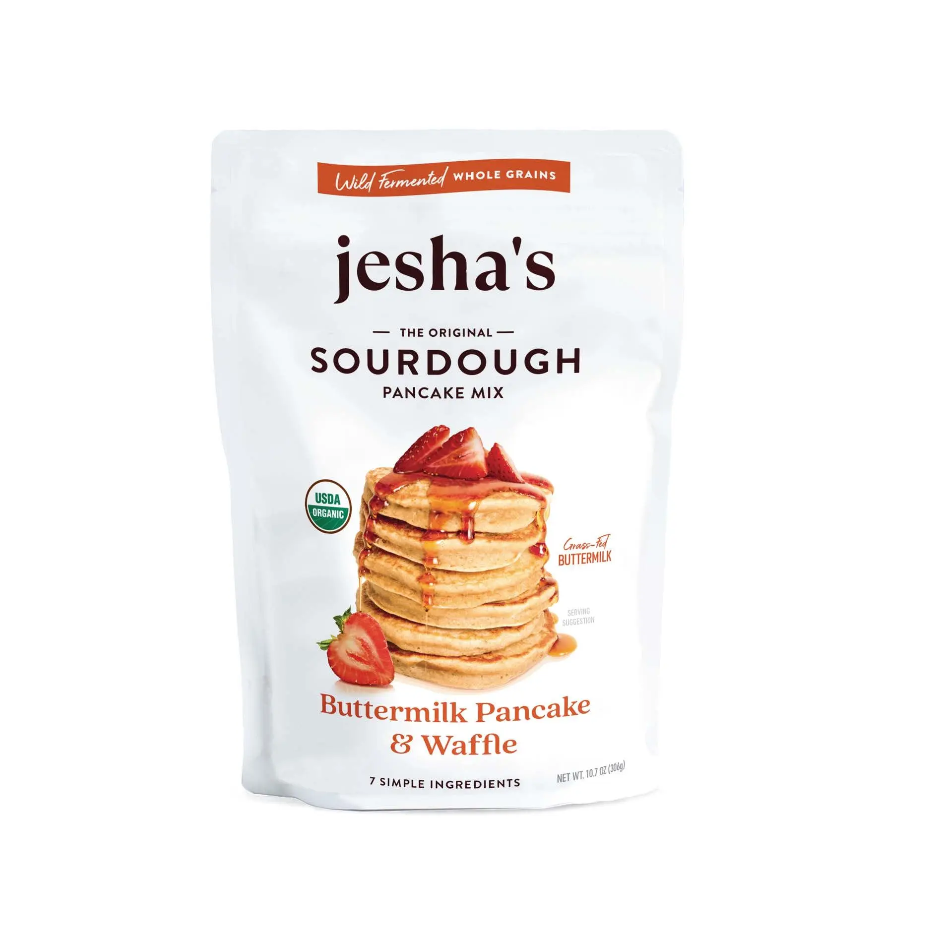 Jesha's Organic Buttermilk Pancake & Waffle Mix - Breakfast - 10.7oz - Sourdough - Gut Healthy and Nutritious - 7 Simple Ingredients