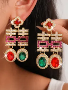 Silver Color Rhinestone Flower Pendant Earrings, Vintage Elegant Studs, Fashion Jewelry Gift for Holidays Christmas Birthday Anniversary