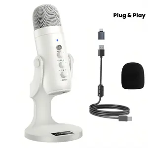Haomuren USB Condenser Microphone - Type-C Plug-and-Play Audio Device for PC, Smartphone, with Headphone Jack, Volume Control, Gain Adjustment, Mute Button, No Battery Required, Ideal for Live Streaming, Podcasts