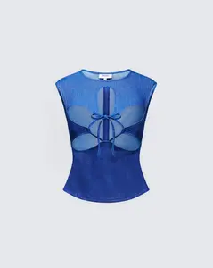 Zephyra Blue Denim Star Cutout Top