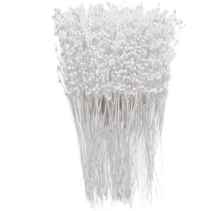 60 count  Stick Stems Bouquets, 4mm Bead String Garland Beaded Spray Filler Floral Arrangements Tree Picks Wedding Party Decoration (White)