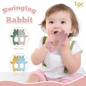 This adorable bunny rocking toy, a baby teething toy, is made of food-grade silicone and is suitable for babies aged 0-12 months. It's a wonderful gift for a newborn.
