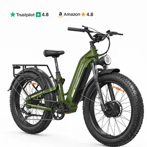 FREESKY 3500W Dual Motor System Electric Bike, 200NM Fast 105Miles Long Range EBike, Full Suspension Electric Mountain Bike, 26'' Fat Tire Electric Bicycle for Man Womens Hunters,48V 25Ah Removable Battery Ebike--Green Version