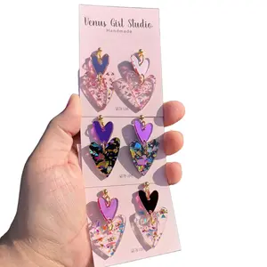 Shimmer Flake Hearts Acrylic Dangle Earring for Woman for any occasion