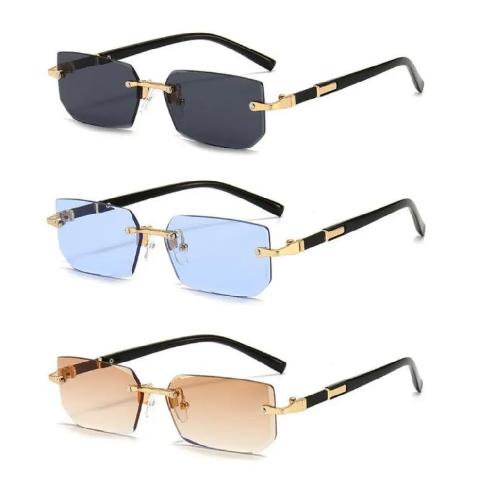 3pcs Rimless & Semi-Rimless Rectangle Sunglasses for Women - UV400 Protection, Lightweight, Trendy Small Square Shades, Streetwear Eyewear, Summer Travel & Daily Outfit Accessories (pa)
