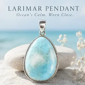 .925 Solid Sterling Silver Dominican Larimar Pendant