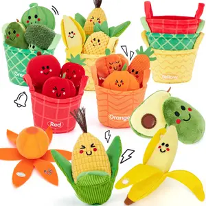 GiGiTOYS Toddler Fruit Vegetable Color Sorting Toys, 16 Piece Sensory Rattle Set for Babies 6-12 Months, Montessori Educational Learning Toys, Easter Basket Fillers for 1 Year Old Kids