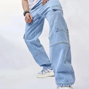 Male carpenter style Baggy Jeans men Streetwear Solid Multiple pockets Spliced Straight Jeans Trousers Male Stylish Casual Loose Denim Pants Fabric Menswear Classic Fitted Relaxed Fit Spandex Stretch Stretchy Underwear Cotton Plain Beige