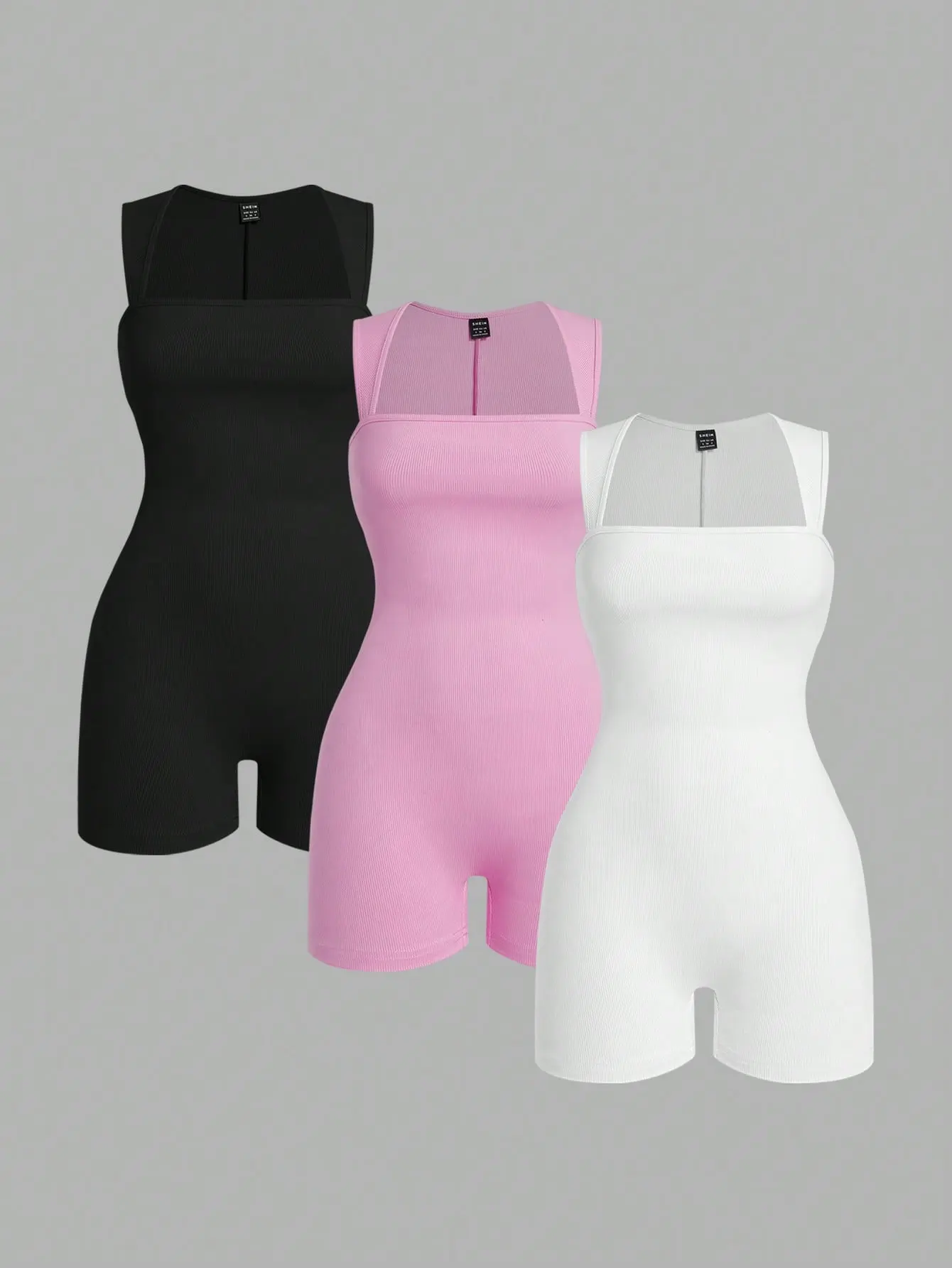 LALUZ 3 Piece Set Solid Color Sleeveless Fitted Romper Sets Casual Summer White Outfit Jumpsuit Playsuit Beach Vacation Co-ord