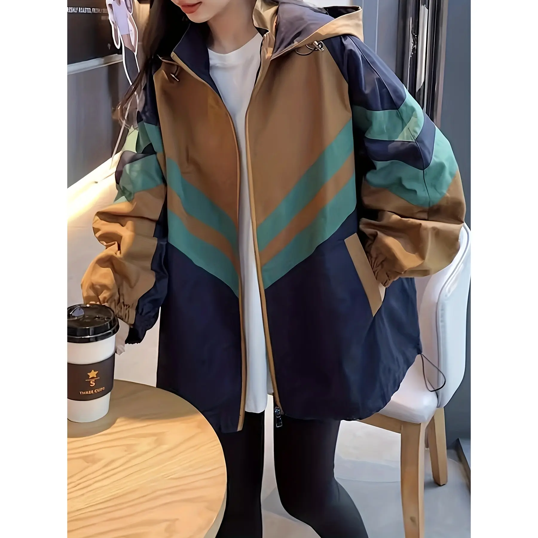 Women's Casual Contrast Striped Hooded Baseball Jacket New Arrival Softshell Warm Outerwear For Daily Wear Outdoor Activities