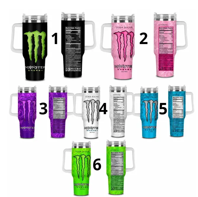 [Energy Drink Fan Style] Mons.ter Energy Inspired 40oz Tumbler with Handle & Straw, Monster Edition Stainless Steel Insulated Travel Mug, Vacuum Double Wall Drinkware Cup Gift for Energy Drink Fans