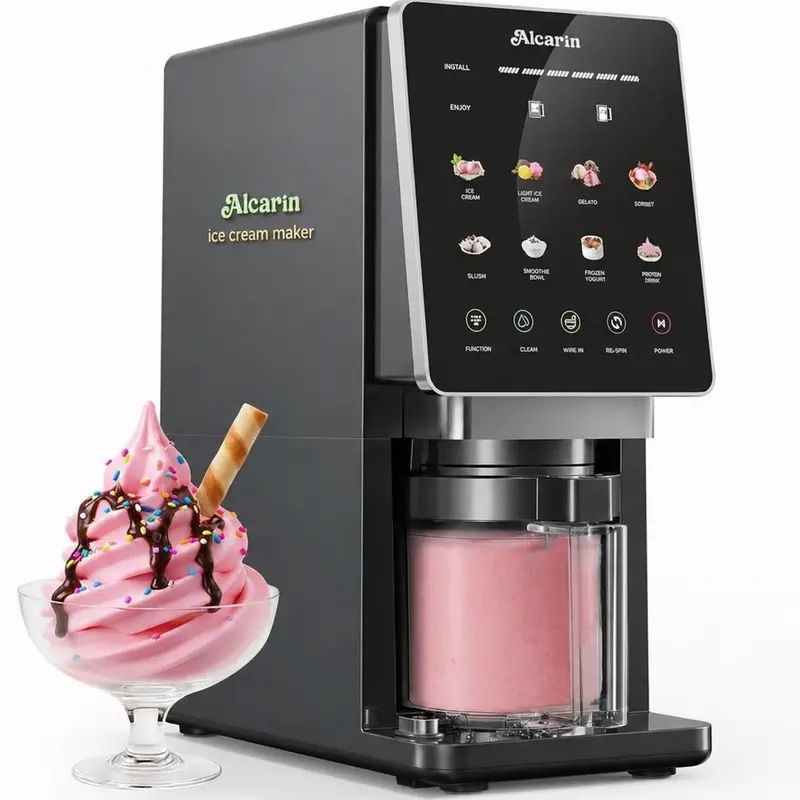 Alcarin 10-Program Electric Ice Cream Maker & Frozen Treat Maker with 3 Pints, Self-Cleaning Mode, Mix-In & Re-Spin, Gelato, Sorbet, Frozen Yogurt, Slushies & Smoothie Bowls, High-Protein, Keto, Vegan & Dairy-Free