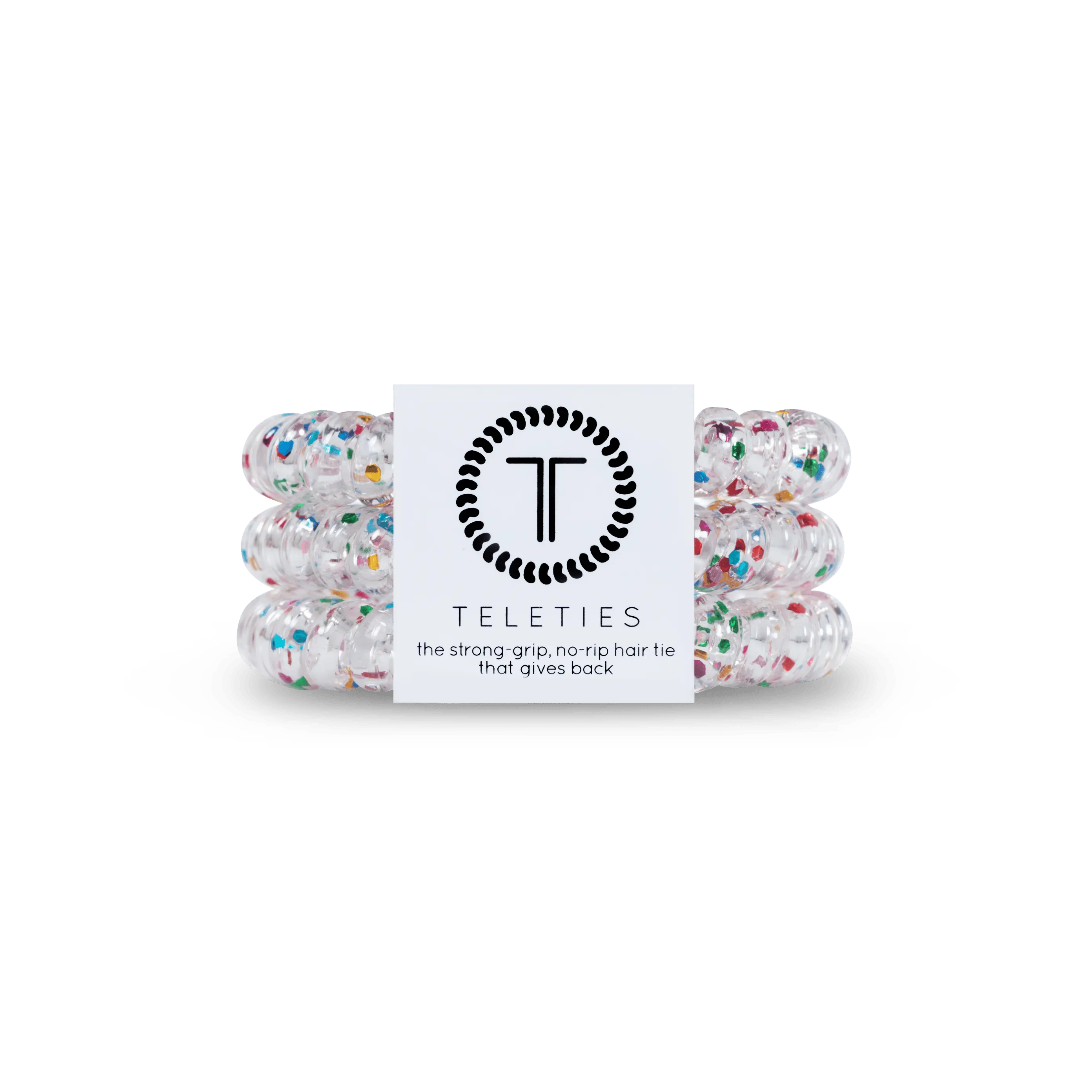 TELETIES Party People Small Hair Ties Pack of Three Strong Grip Scrunchie Multicolor for Ponytail Hairstyle Gym Wrap Headband Half Up