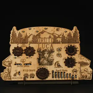 Druid Character Tracker with Reroll Crafts and Wooden Tracker for Organizing Spell Slots and Hit Points
