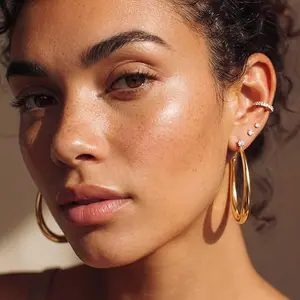 Gold Hoop Earrings, 14K Gold/White Gold Plated Hoop Earrings for Women Lightweight Hypoallergenic Chunky Modern Statement Jewelry Daily Wear Gift for Women