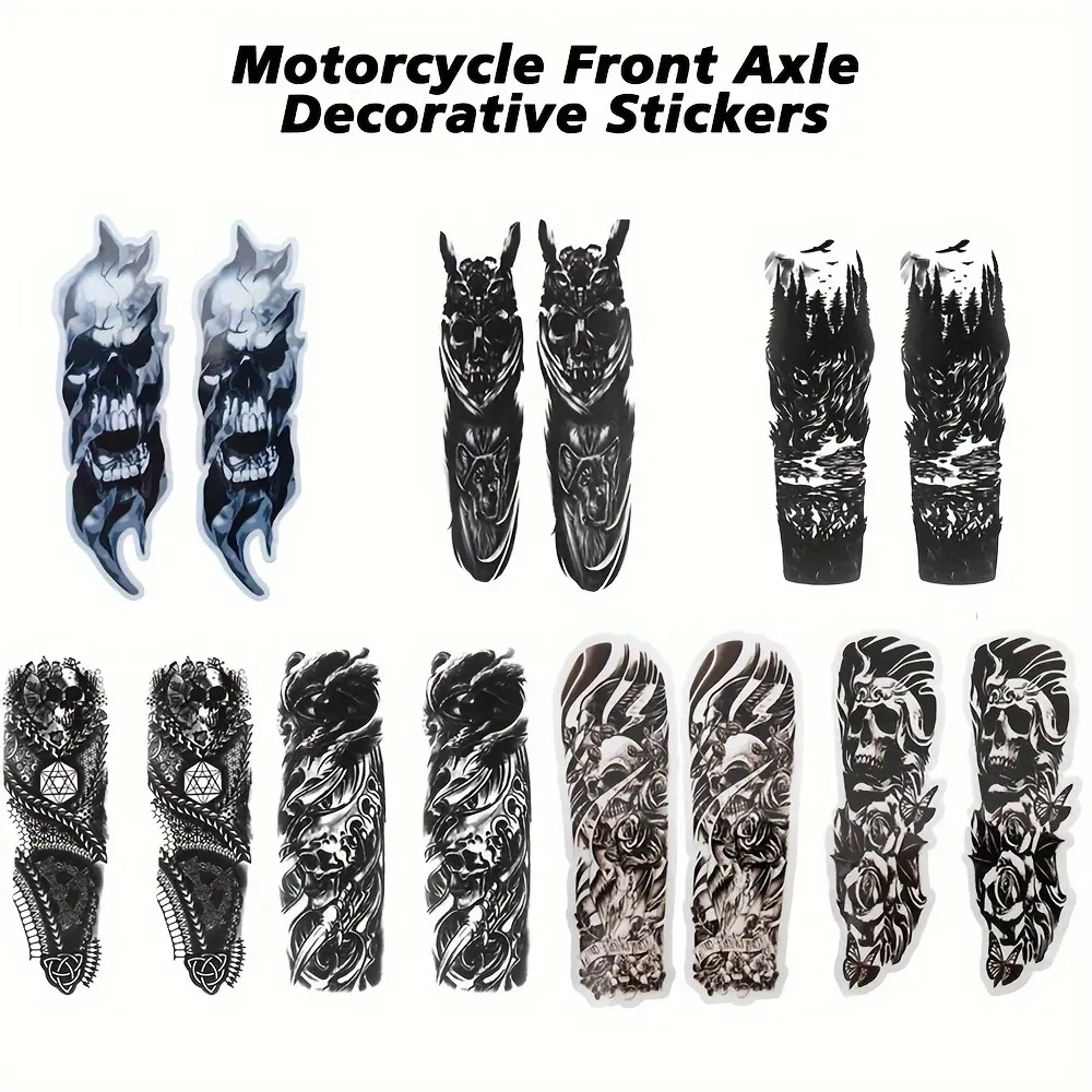 2D Flat Motorcycle Stickers, Helmet Stickers, Premium Skull Stickers, Motorcycle Front Axle Decoration Stickers, Shock Absorber Stickers, Dark Gothic Style Patterns, Motorcycle Decoration Stickers for Harley Road Glide Universal Models
