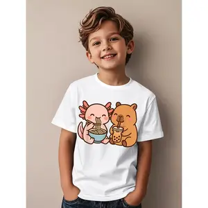 Capybara + Axolotl + Boba + Ramen – The Ultimate Cute Anime Mashup Tee! Funny & trendy print | Short sleeve | Round neck | Casual Perfect for cool kids who love cute things