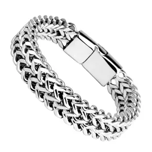 Stainless Steel Braided Double-Row Fish Scale Bracelet, Keel Pattern Alloy Magnetic Buckle Wristband, New Fashion Jewelry for Men