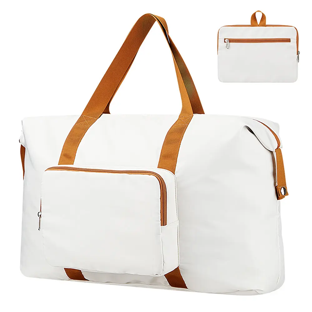 60L Foldable Multifunctional Travel Duffel Bag - Flight-Friendly Zipper Duffel, Water-Repellent, Lightweight, 2-in-1 Convertible Under-Seat Carry-On Travel Organizers, Multi-Pocket On-the-Go Bag for Business, White, Multifunctional Travel Duffels