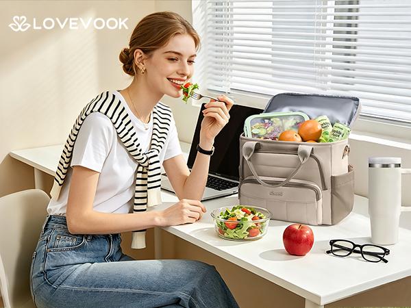 LOVEVOOK Lunch Box for Women, Large for Work & Picnic,Wide Opening Soft Cooler Bag with Large Cup Holder, 13L&18L. TikTokShopBackToSchool
