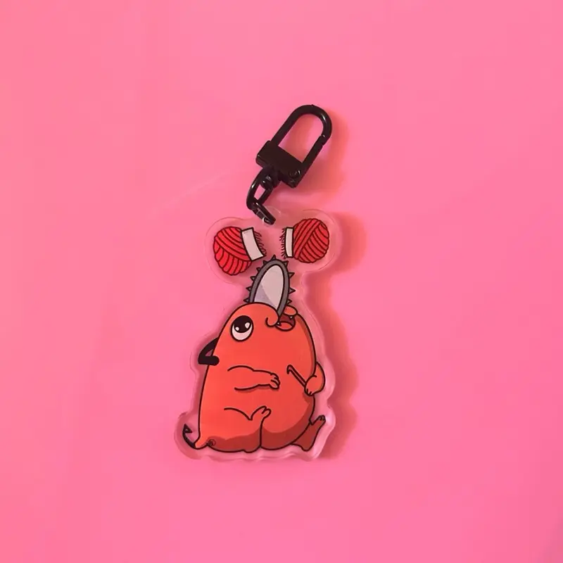 Pochita Chainsaw Man Sticker and Keychain - Cute Red Character Design with Keyring Attachment
