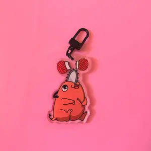 Pochita Chainsaw Man Sticker and Keychain - Cute Red Character Design with Keyring Attachment