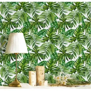 Retro Palm Leaf & Flower Pattern Wallpaper, Jungle Wallpaper Tropical Leaf Wall Paper Green Wallpaper Palm Leaf Contact Paper Self Adhesive Removable Decor Vinyl (17.7" X 118.1")