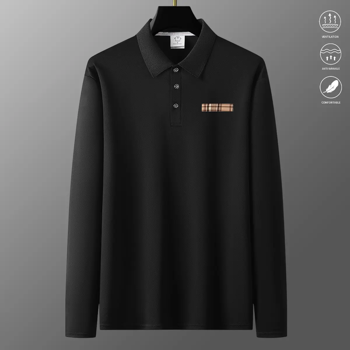 Men’s long-sleeve polo shirt—essential for all seasons; a great Father’s Day gift. Classic polo with a turn-down collar, suitable for work, golf, travel, and everyday wear. Casual quick-dry performance polo with a collar design for golf. Men’s classic pol