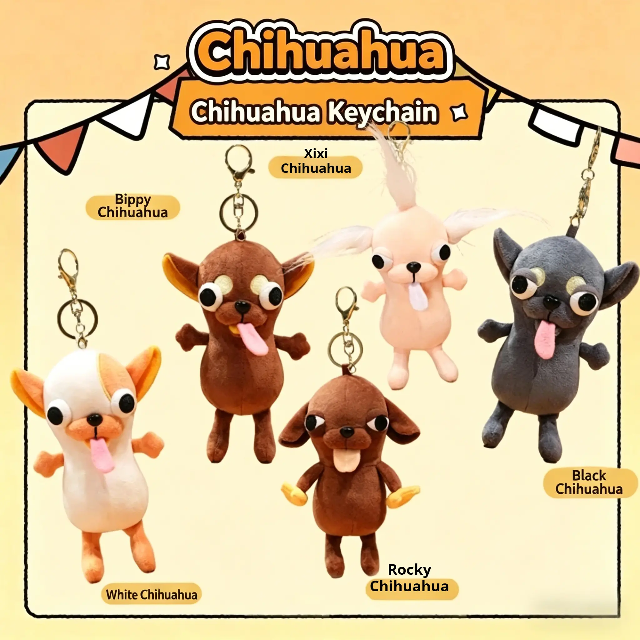 Chihuahua Plush Keychain, Stuffed Animal Bag Charm, Ideal Birthday Gift for Friends, Keychains