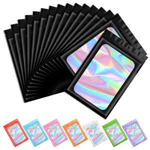 100 pcs 3.5g Holographic Resealable Odor Proof Foil Pouch Bags for Food, Lipgloss, Jewelry, Eyelash Packaging