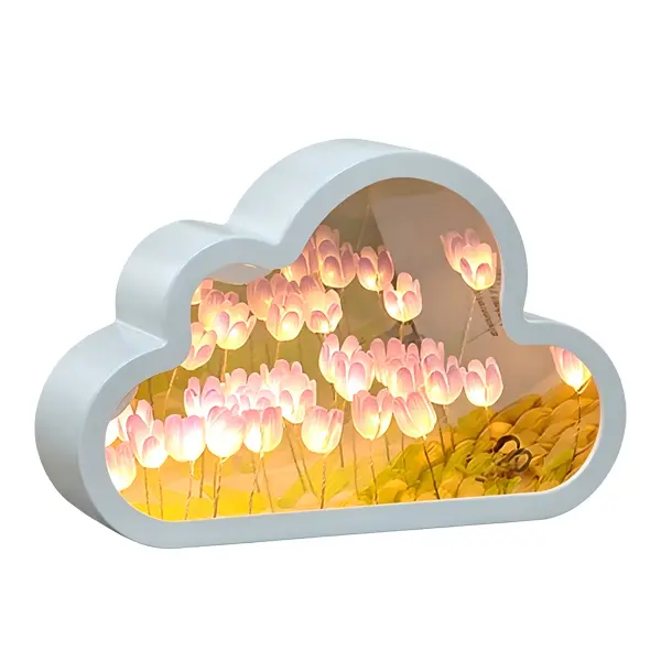 Cloud Mirror Flower Pattern Wall Decor, Cute Tabletop & Entryway Decor, Cloud Shaped Mirror for Bedroom Living Room, Gift for Friend Women