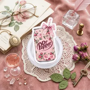 Cute Pink Cherry Soda Can Phone Grip | Coquette Aesthetic Floral Bow Phone Holder Stand