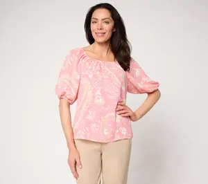 BEAUTIFUL by Lawrence Zarian Printed Gathered Peasant Blouse