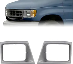 HECASA Headlight Bezel Compatible with 1997-2002 Ford E-150 E-250 E-350 Econoline FO2512158 FO2513158 F7UZ13052AAA F7UZ13064AAA Headlamp Door Driver & Passenger Side Plastic(ABS) Silvery