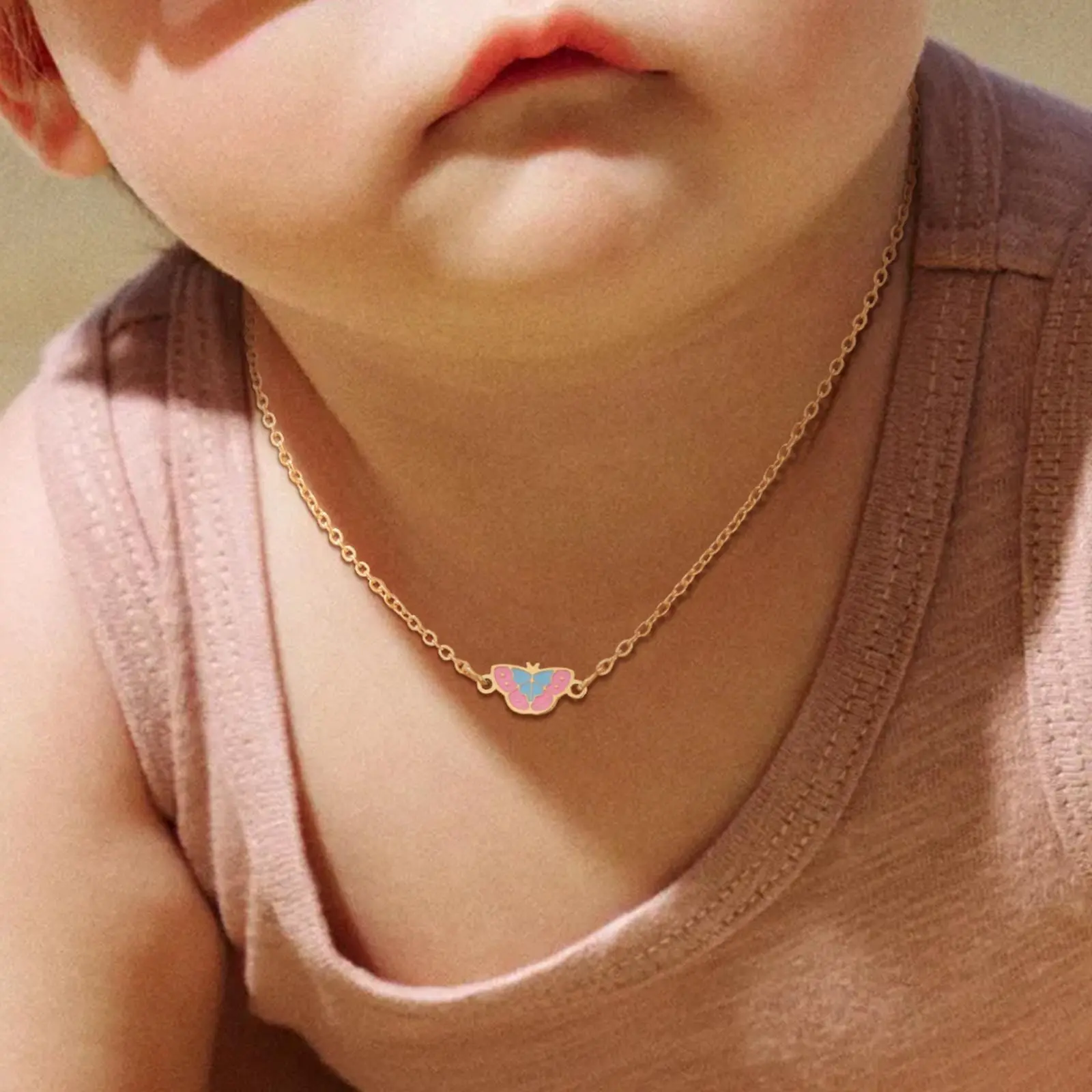 Vnox Chains Necklaces For Baby Children Gold Plated Butterfly Pendent Stainless Steel Necklaces Jewelry Birthday Gift