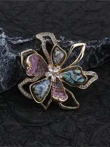 1PC elegant unisex imitation abalone shell bowknot classic design brooch pin, fashionable vintage bowknot rhinestone accessory, Floral Pins