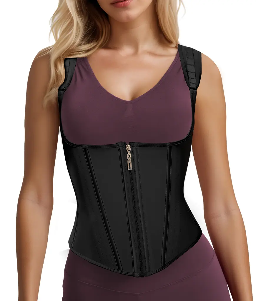 Serelith Latex Women's Waist Trainer , Colombian Faja Girdle Shapewear Hourglass Body Shaper,Tummy Control Sports Girdle, Workout Body Shaper with Adjustable Shoulder Strap and Zippered Corset