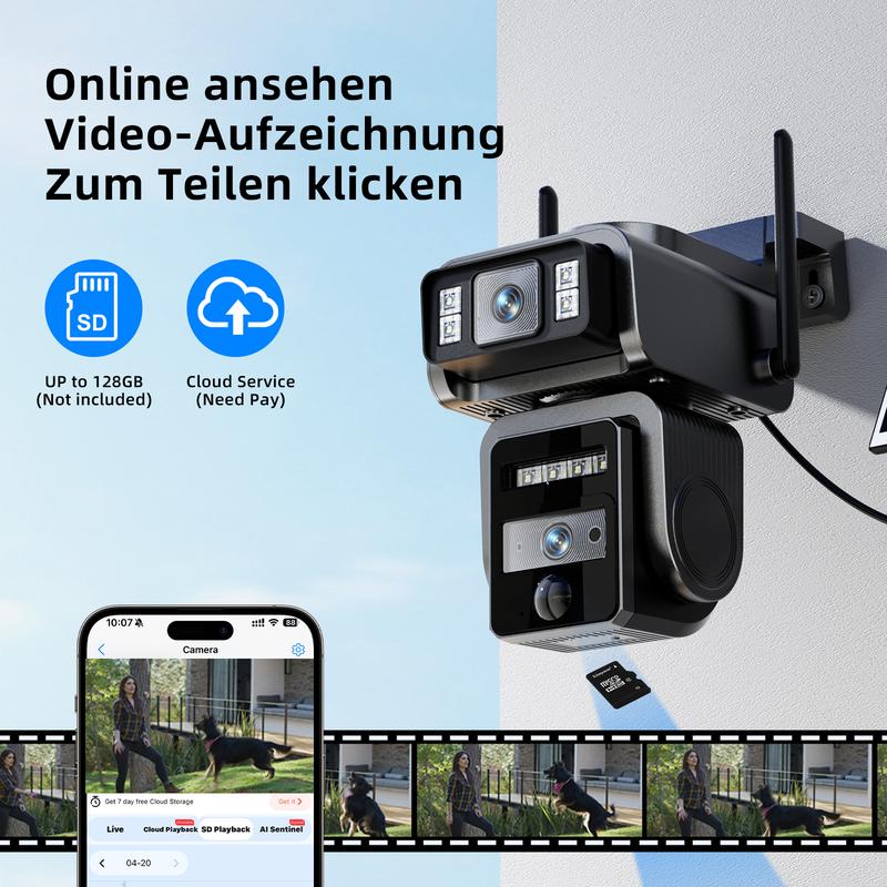 Seckun Solar cctv WiFi Security Camera with Spotlight 1080P HD Clear Picture PlR MotionDetection Color Night Vision Waterproof Black Security wireless Camera Dual lenses no dead ends Automatic Tracking wireless deals for you two-way audio Aj19-Wifi