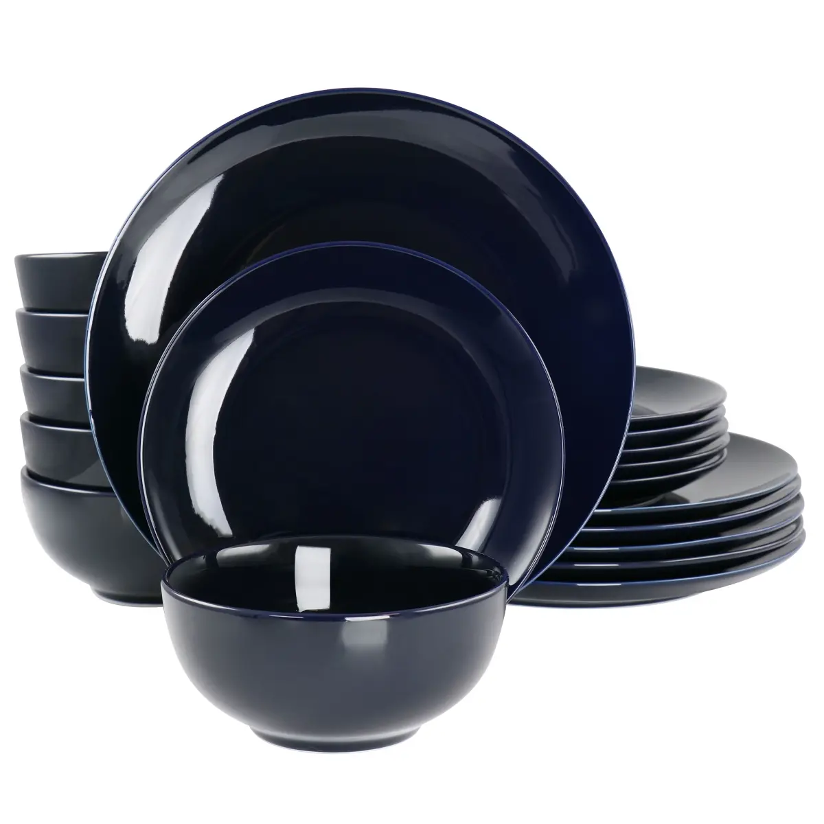 Elama Luna Dark Blue Porcelain Tableware Set - 18-Piece Dinnerware Set Including Plates, Plate