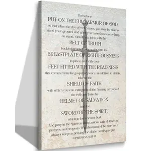 Ephesians 6 Full Armor of God Canvas Wall Art - Religious Sword Design Inspirational Quote Framed Print - Biblical Scripture Decor for Office Living Room and Study
