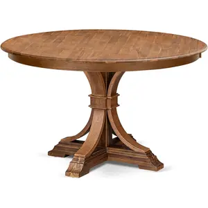 F57-0N-TP - Wooden Dining Table with Acacia Wood Round Tabletop, Antique Walnut Finish