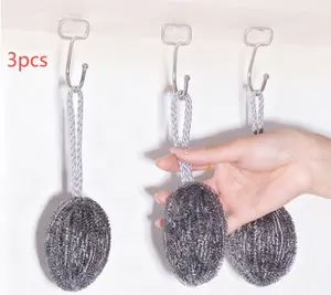 3PCS Stainless steel large encrypted dishwashing wire ball with hanging rope, cleaning ball, kitchen brush pot, iron wire, oil stains, artifact rusting