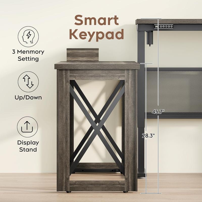 L Shape Standing Desk, Electric Corner Desk Height Adjustable, 61x60 Computer Desk with 4-in-1 Outlet, for Work Home Office, Livestreaming, Gaming, Light Oak