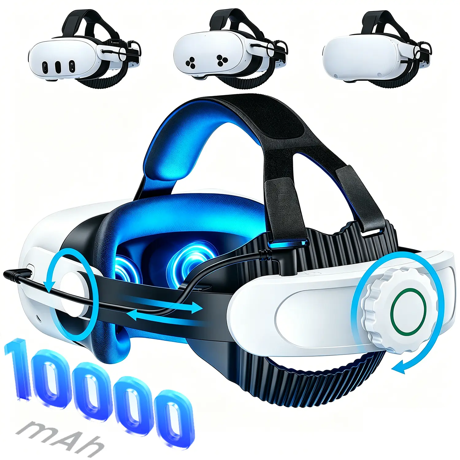 BEBONCOOL VR Head Strap for Meta Quest 2/3/3S - Cordless Adjustable Gear Knob, Memory Foam Ultra-Comfortable Durable Support, 10000mAh Rechargeable Lithium Polymer Battery Fitted Smart Wearable Devices Accessory for Work