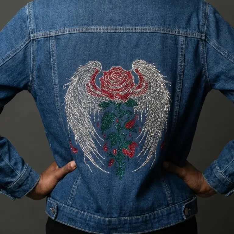Ivory Winged Rose Heirloom Couture Embellished Denim Jacket