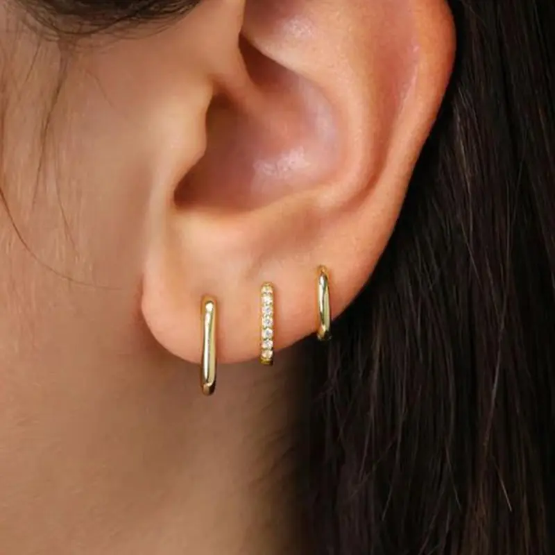 Women's Elegant Rhinestone Decor Hoop Earrings, 3 Pairs Exquisite Trendy Hoop Earrings, Chic Minimalist Vintage Jewelry As Gift for Girlfriend, Earring Stacks, Earring Stacking Set, Fashionable Earrings, Shining Earrings, Chic Gorgeous Jewelry